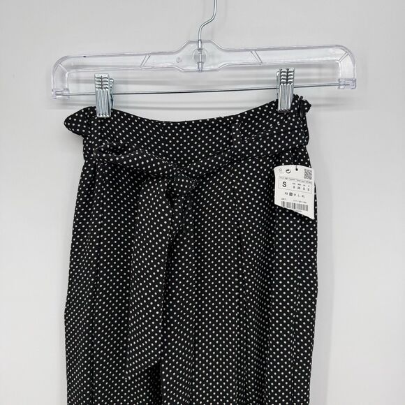 Zara Black & White Polka Dot Trouser Pants Belted Size Small - Picture 2 of 13